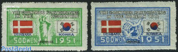 Korea, South 1951 UNO War Support, Denmark 2v, Mint NH, History - Nature - Flags - United Nations - Birds - Corée Du Sud
