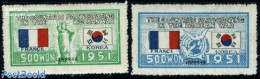 Korea, South 1951 UNO War Support, France 2v, Mint NH, History - Nature - Flags - United Nations - Birds - Korea (Süd-)