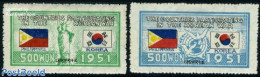 Korea, South 1951 UNO War Support, Philipines 2v, Mint NH, History - Nature - Flags - United Nations - Birds - Korea (Süd-)