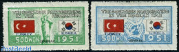 Korea, South 1951 UNO War Support, Turkey 2v, Mint NH, History - Nature - Flags - United Nations - Birds - Korea, South