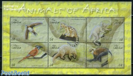 Gambia 2001 African Fauna 6v M/s, Mint NH, Nature - Animals (others & Mixed) - Birds - Monkeys - Gambia (...-1964)
