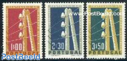 Portugal 1955 Telegraph Centenary 3v, Unused (hinged), Science - Telecommunication - Ongebruikt