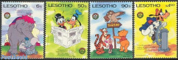 Lesotho 1985 Christmas, Disney 4v, Mint NH, History - Nature - Religion - Newspapers & Journalism - Elephants - Owls -.. - Noël