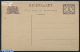 Suriname, Colony 1926 Reply Paid Postcard 5/5c Violet, Unused Postal Stationary - Autres & Non Classés