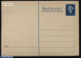 Suriname, Colony 1948 Reply Paid Postcard  5/5c Blue, Unused Postal Stationary - Autres & Non Classés