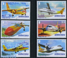 Alderney 2008 Aurigny Air Service 6v, Mint NH, Transport - Various - Aircraft & Aviation - Lighthouses & Safety At Sea - Avions