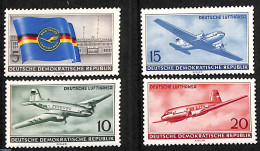 Germany, DDR 1956 Lufthansa 4v, Mint NH, History - Transport - Flags - Aircraft & Aviation - Ongebruikt