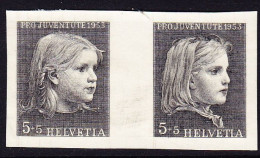 Pro Juventute 1953 Ungez.Probedruckpaar - 2 Verschiedenen Anker Mädchen Köpfe Auf Festem Papier Aus Bickel Archiv - Unused Stamps