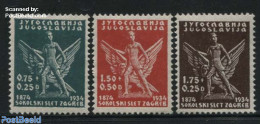 Yugoslavia 1934 Sokol Of Zagreb 3v, Unused (hinged), Nature - Sport - Birds Of Prey - Gymnastics - Art - Sculpture - Nuevos
