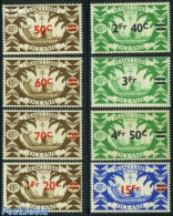French Oceania 1945 Overprints 8v, Mint NH, Transport - Ships And Boats - Ships