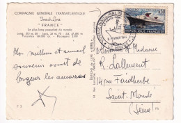 Paquebot France 3 Février 1962 Paris Voyage Inaugural Compagnie Générale Transatlantique  Le Havre New York French Line - Cartas & Documentos
