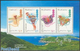 Hong Kong 1998 Dragons S/s, Mint NH, Nature - Sport - Butterflies - Insects - Kiting - Neufs