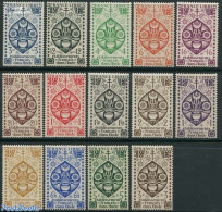 French India 1942 Lotus Flowers 14v, Mint NH, Nature - Flowers & Plants - Unused Stamps