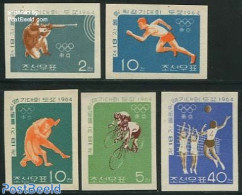 Korea, North 1964 Olympic Games 5v Imperforated, Mint NH, Sport - Cycling - Olympic Games - Shooting Sports - Volleyball - Ciclismo