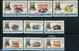 Ajman 1965 Airmail Definitives 9v, Mint NH, Nature - Animals (others & Mixed) - Birds - Birds Of Prey - Camels - Fish .. - Fishes