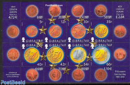 Gibraltar 2002 New Coins In Europe 8v M/S, Mint NH, History - Various - Europa Hang-on Issues - Money On Stamps - Europese Gedachte
