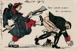 CPA Caricature Satirique Guerre 14 War Guillaume II Anti Kaiser Anti Boche Coup De Pied Aux Fesses Illustrateur - Humoristiques