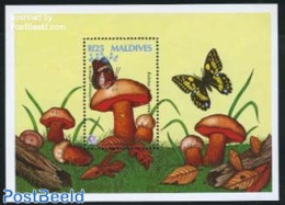 Maldives 1995 Singapore 95 S/s, Boletus Rhodoxanthus, Mint NH, Nature - Butterflies - Mushrooms - Funghi