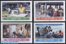 Nevis 1986 National Industry 4v, Mint NH, Nature - Transport - Various - Fishing - Ships And Boats - Industry - Street.. - Vissen