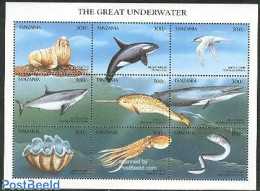 Tanzania 1999 Marine Life 9v M/s, Walrus, Mint NH, Nature - Fish - Sea Mammals - Sharks - Peces