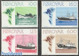 Faroe Islands 1977 Fishing Vessels 4v, Mint NH, Nature - Transport - Various - Fishing - Ships And Boats - Maps - Poissons