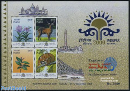 India 2000 Flora & Fauna S/s, Mint NH, Nature - Animals (others & Mixed) - Deer - Flowers & Plants - Ungebraucht