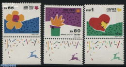 Israel 1990 Wishing Stamps 3v (with 2 Phosphor Bars On 80ag And 1nis Stamp), Mint NH, Various - Greetings & Wishing St.. - Ongebruikt (met Tabs)