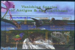 Antigua & Barbuda 2001 Endangered Species 6v M/s, Mint NH, Nature - Animals (others & Mixed) - Birds - Reptiles - Antigua En Barbuda (1981-...)