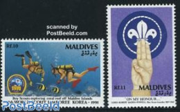 Maldives 1992 World Jamboree 2v, Mint NH, Nature - Sport - Fish - Diving - Scouting - Poissons