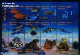 Togo 2001 Marine Life 12v M/s (12x200Fr), Mint NH, Nature - Fish - Sharks - Peces