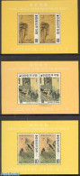 Korea, South 1970 Yi-Dynasty Paintings 3 S/s Perforated, Mint NH, Nature - Performance Art - Birds - Music - Art - Pai.. - Música