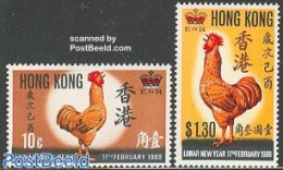 Hong Kong 1969 Year Of The Rooster 2v, Mint NH, Nature - Various - Birds - Poultry - New Year - Unused Stamps