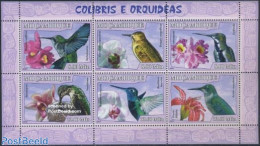 Mozambique 2007 Hummingbirds & Orchids 6v M/s, Mint NH, Nature - Birds - Flowers & Plants - Orchids - Mozambico