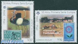 Uruguay 2005 50 Years Europa Stamps 2v, Mint NH, History - Nature - Europa Hang-on Issues - Birds - Insects - Stamps O.. - Idées Européennes