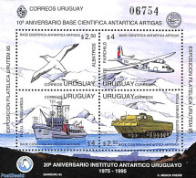 Uruguay 1995 Antarctica 4v M/s, Mint NH, Nature - Science - Transport - Birds - The Arctic & Antarctica - Aircraft & A.. - Airplanes