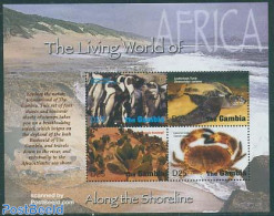 Gambia 2005 Along The Shoreline 4v M/s, Penguin, Mint NH, Nature - Animals (others & Mixed) - Birds - Penguins - Repti.. - Gambie (...-1964)