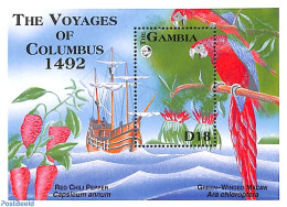 Gambia 1993 Discovery Of America S/s, Mint NH, History - Nature - Transport - Explorers - Birds - Parrots - Ships And .. - Onderzoekers