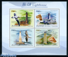 Korea, North 2009 Lighthouses 4v M/s (high Values), Mint NH, Nature - Various - Birds - Shells & Crustaceans - Lightho.. - Mundo Aquatico