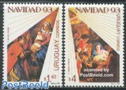 Uruguay 1993 Christmas 2v, Mint NH, Religion - Christmas - Art - Paintings - Christmas