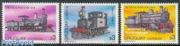 Uruguay 1995 Steam Locomotives 3v, Mint NH, Transport - Railways - Eisenbahnen