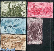 Egypt (Kingdom) 1957 Tomb Of Agressors 5v, Mint NH, History - Nature - Various - Militarism - Horses - Maps - Unused Stamps