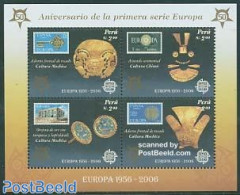 Peru 2005 50 Years Europa Stamps 4v M/s, Mint NH, History - Europa Hang-on Issues - Stamps On Stamps - Art - Art & Ant.. - Idee Europee