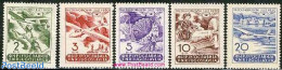 Yugoslavia 1950 Airmail Week 5v, Unused (hinged), Sport - Transport - Gliding - Parachuting - Aircraft & Aviation - Nuevos