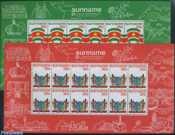 Suriname, Republic 1976 Flag, Coat Of Arms 2 M/ss (=12 Sets), Mint NH, History - Coat Of Arms - Flags - Suriname