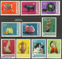 China People’s Republic 1978 Handicrafts 10v, Mint NH, Nature - Cats - Rhinoceros - Art - Art & Antique Objects - Ce.. - Unused Stamps