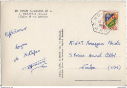 FRANCE YT N°1232 SEUL SUR CARTE POSTALE OBLITERATION HEXAGONALE TIRETEE MOLTIFAO CORSE - Manual Postmarks