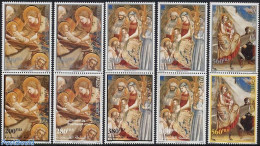 Palestinian Terr. 1999 Christmas 5x2v [:], Mint NH, Religion - Christmas - Art - Paintings - Weihnachten