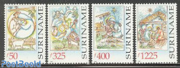 Suriname, Republic 1998 Christmas 4v, Mint NH, Nature - Religion - Cattle - Angels - Christmas - Cristianesimo
