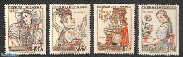 Czechoslovkia 1957 Stamp Day, Costumes 4v, Mint NH, Various - Stamp Day - Costumes - Sonstige & Ohne Zuordnung