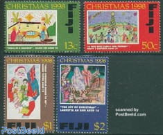 Fiji 1998 Christmas 4v, Mint NH, Religion - Christmas - Art - Children Drawings - Kerstmis